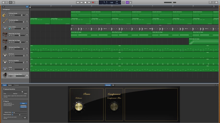 Apple Garageband window with activity shown on tracks